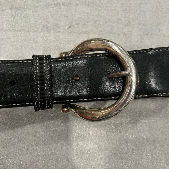 [M]Brighton Black Vintage Leather Western Style Belt Scalloped shape - Picture 2 of 7
